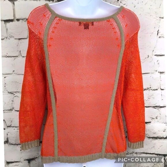 Trouve Orange Tan Mesh Crochet Dopamine Tunic Sweater Size XS - Picture 3 of 9